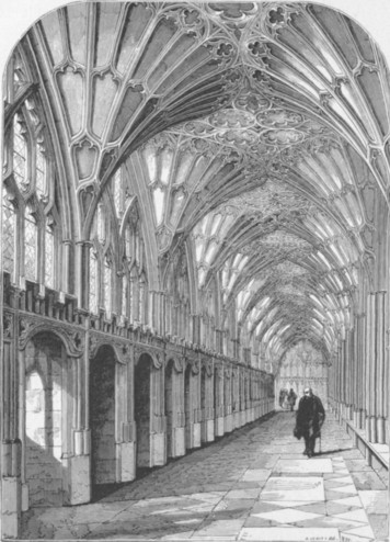 Fig. 29. Range of carrells in the south cloister at Gloucester Cathedral.

(From Mr Murray's Handbook to the Western Cathedrals.)