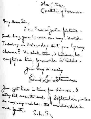 Manuscript letter by R.L.S.